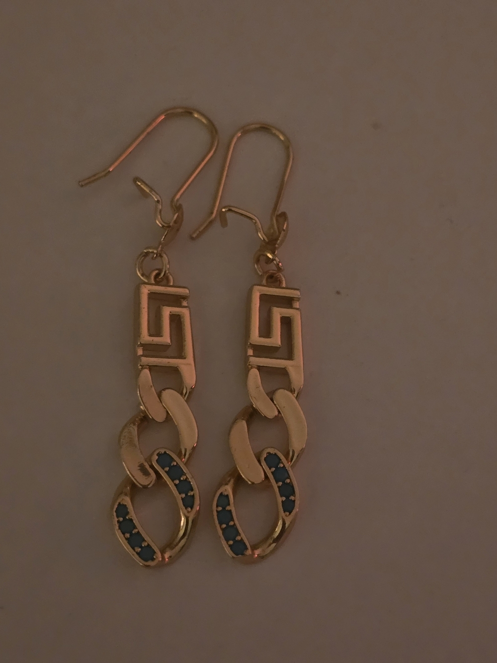 Dubai Gold-Tone Greek Key Chain Link Blue Dangle Earrings
